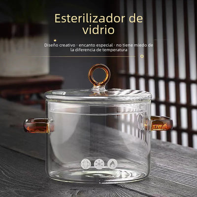 Glass Double-Handled Soup Pot with Electric Stove