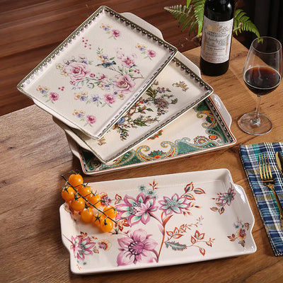 Ceramic Tray for Kitchen Use, Rectangular Design - Lunqara 