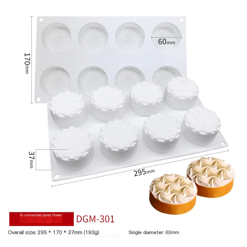 8-Cavity Spiral Silicone Mousse Cake Mold for Baking - Lunqara 
