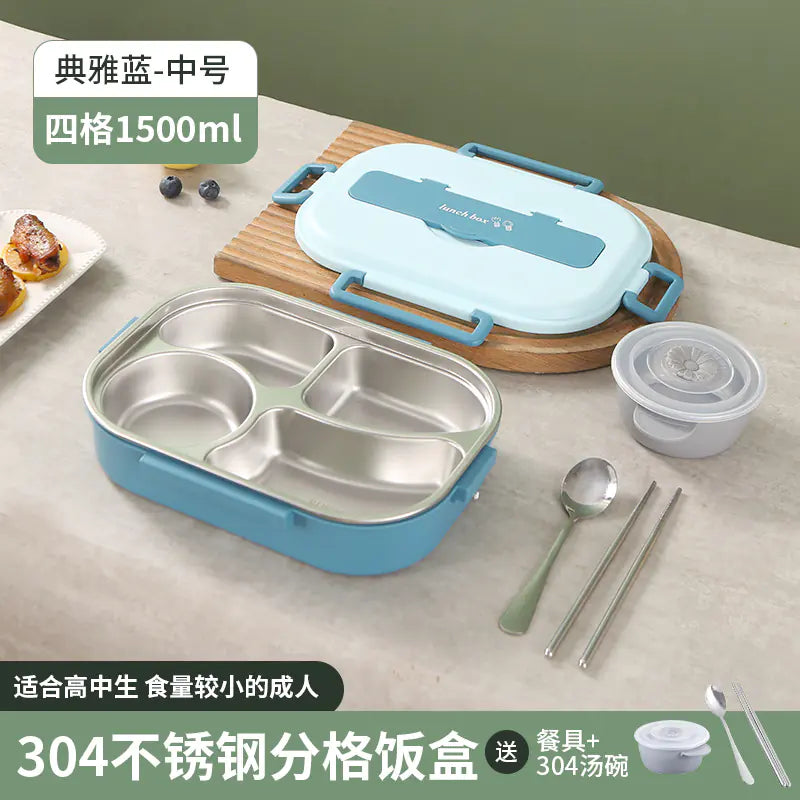 304 Stainless Steel Sealed Bento Box with Five Compartments - Lunqara 