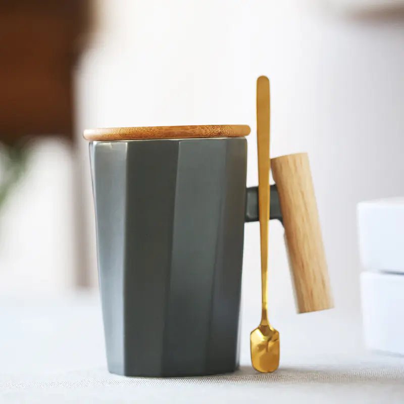 Customizable Ceramic Milk Mug with Wooden Handle - Lunqara