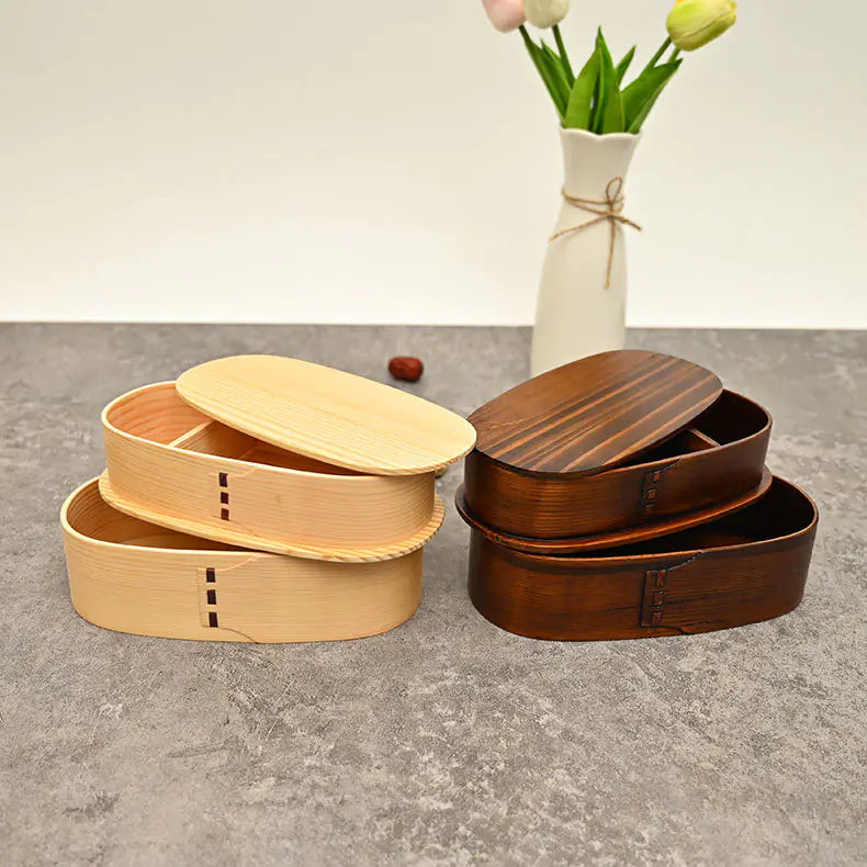Portable Japanese Oval Bento Box - Double Layered Design