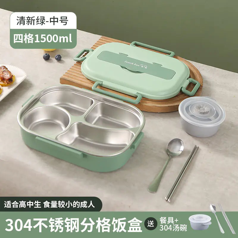 304 Stainless Steel Sealed Bento Box with Five Compartments - Lunqara 