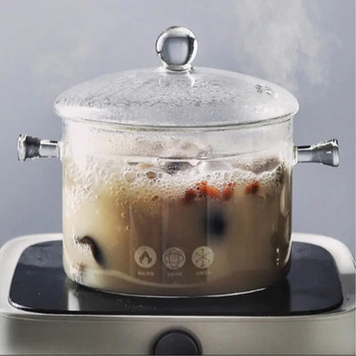 Glass Double-Handled Soup Pot with Electric Stove