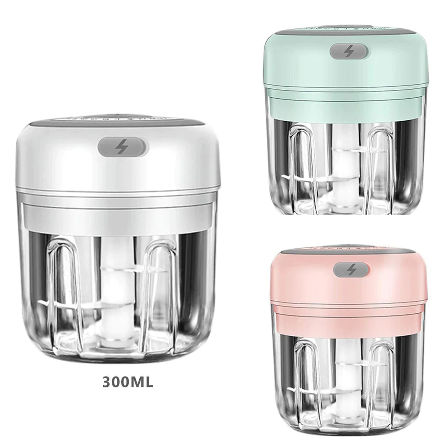 Electric 300ML Garlic Press Chopper Chili Onion Fruits Meat Mincer Blender Mixer - Lunqara 