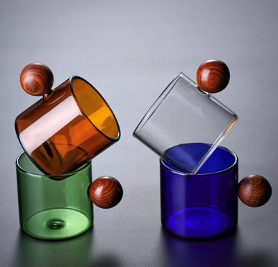 Coloured Coffee Cup with Wooden Handle - Lunqara