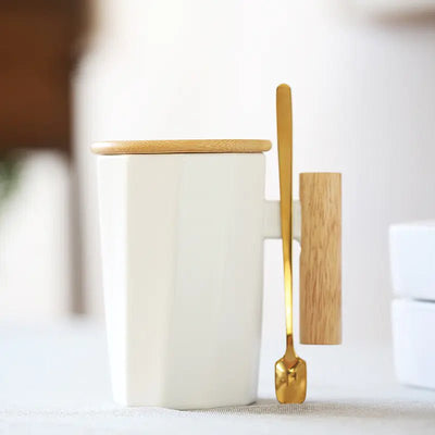 Customizable Ceramic Milk Mug with Wooden Handle - Lunqara