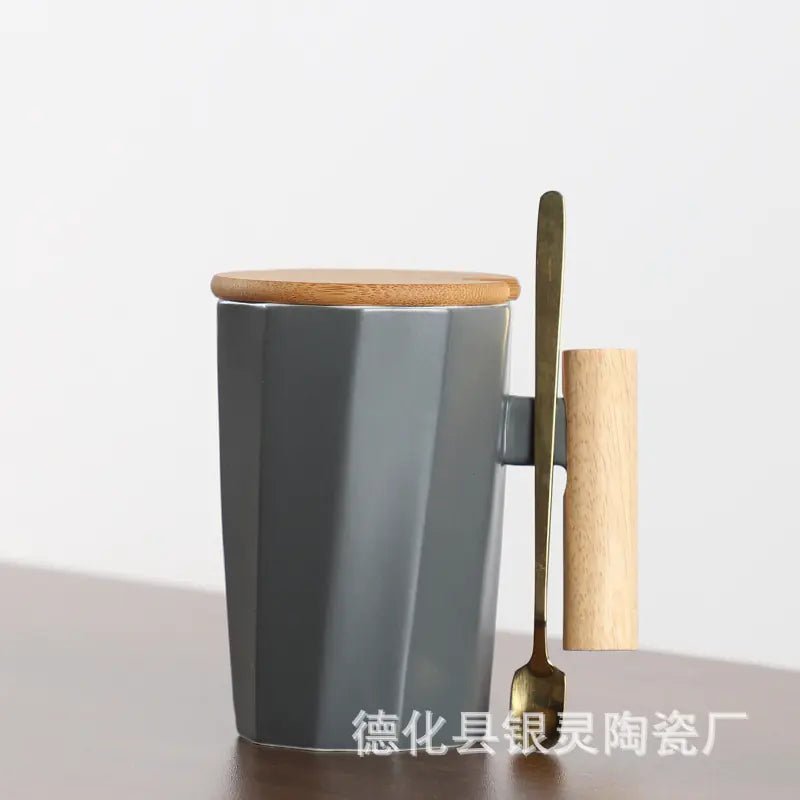 Customizable Ceramic Milk Mug with Wooden Handle - Lunqara