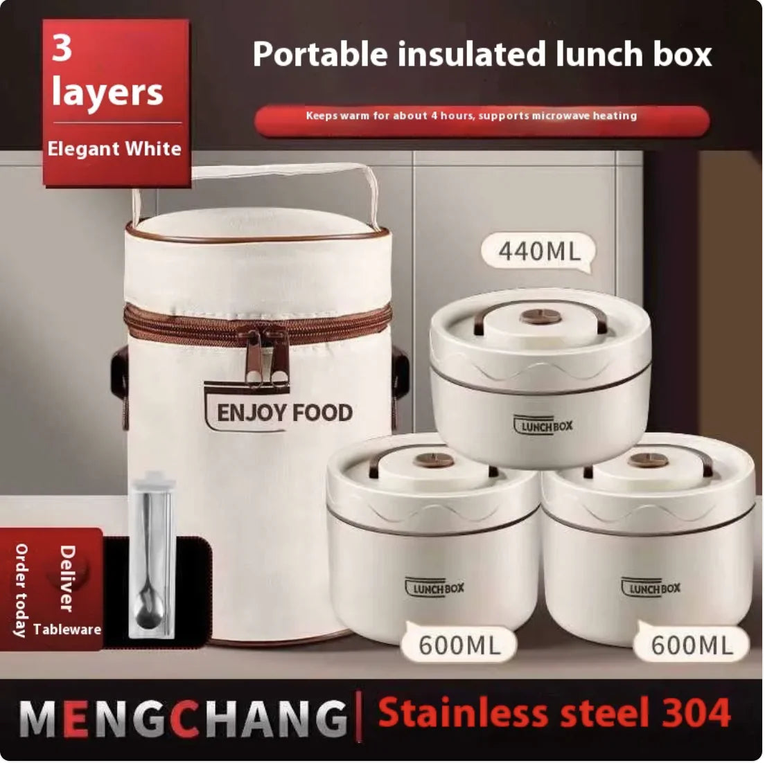 Extra-Long Insulated Stainless Steel Lunch Box