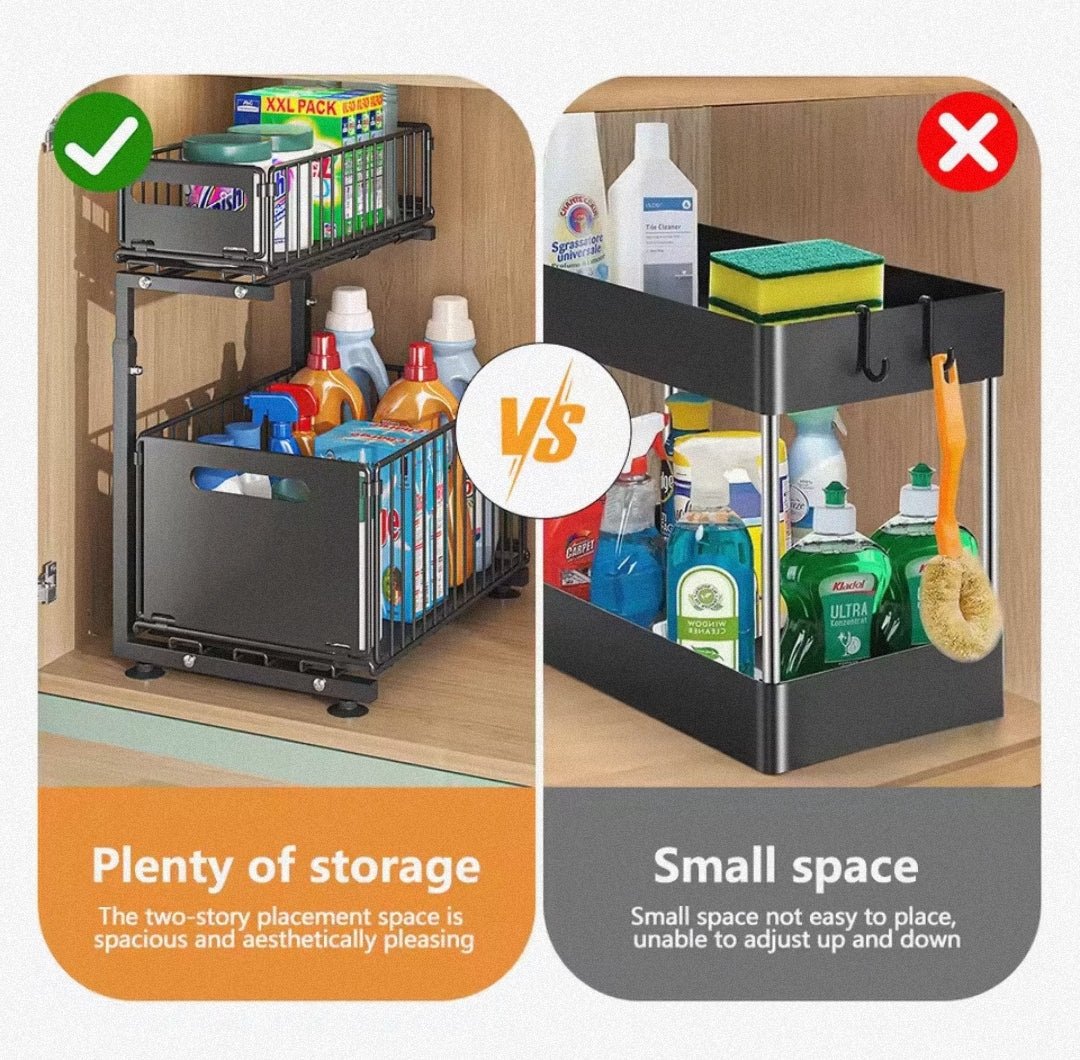 2 Tier Pull Out Cabinet Organizer Adjustable Kitchen Storage Rack Under Sink Organizer Spice Jar Storage Rack Slide Out Drawer - Lunqara