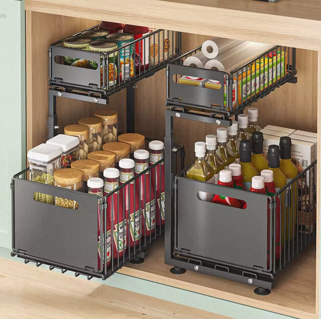 2 Tier Pull Out Cabinet Organizer Adjustable Kitchen
Storage Rack Under Sink Organizer Spice Jar Storage
Rack Slide Out Drawer