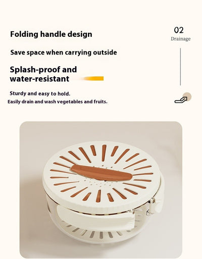 Fruit Drain Basket With Lid Vegetable Washing Bowl Foldable Handle Cleaning Colander Plastic Refrigerator Crisper Kitchen Box