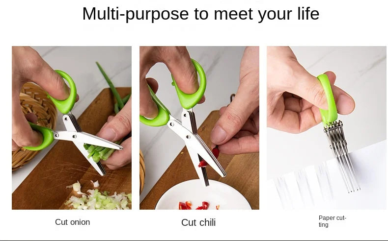 Multi-functional Stainless Steel 3/5 Layer Kitchen Scissors
Pepper Shredded Chopped Scallion Cutter Laver Cut
Cooking Tool