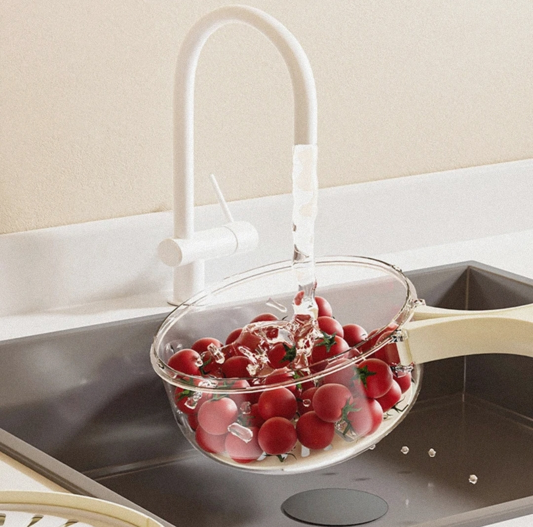 Fruit Drain Basket With Lid Vegetable Washing Bowl Foldable Handle Cleaning Colander Plastic Refrigerator Crisper Kitchen Box