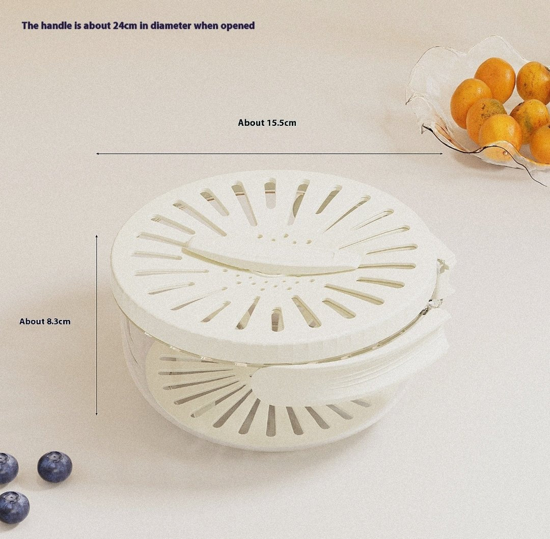 Fruit Drain Basket With Lid Vegetable Washing Bowl Foldable Handle Cleaning Colander Plastic Refrigerator Crisper Kitchen Box - Lunqara