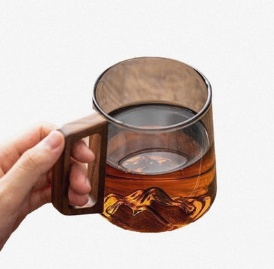 Guanshan Glass Single-layer Side Wooden Handle Drinking Cups Household Large-capacity Milk Tea Juice Single-layer Cup