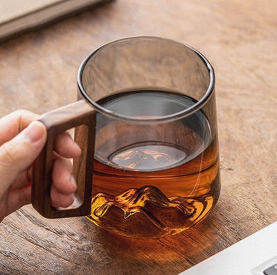 Guanshan Glass Single-layer Side Wooden Handle Drinking Cups Household Large-capacity Milk Tea Juice Single-layer Cup