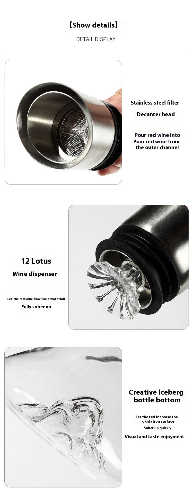 Hot - selling Iceberg Waterfall Wine Decanter Creative Transparent Lead - Free Crystal Glass Wine Dispenser Barware Quick Decanters - Lunqara