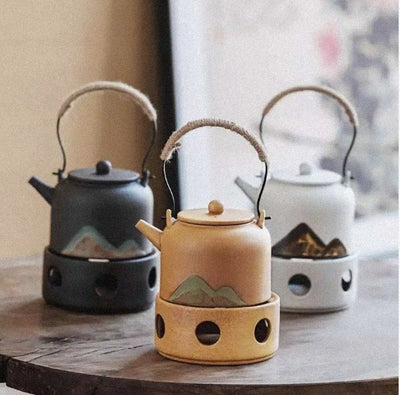 Japanese Style Ceramic Tea Set with Warm Stove Pot - Lunqara 