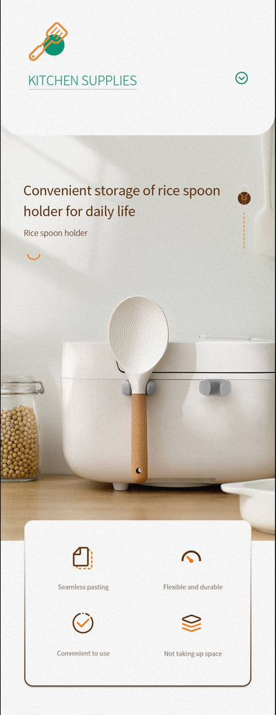 Rice Spoon Holder Silicone Storage Rack, Kitchen
Wall-Mounted Cooker Spoon Shelf, Placement Rack