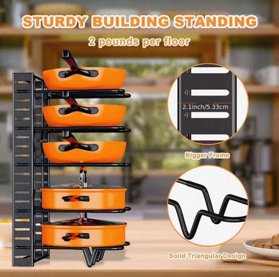 8 - Tier Duty Pot Rack Organizer Durable Metal,Space - saving Cabinet Holder for Pots,Pans and lids - Keep Your Kitchen Neat and Tidy - Lunqara