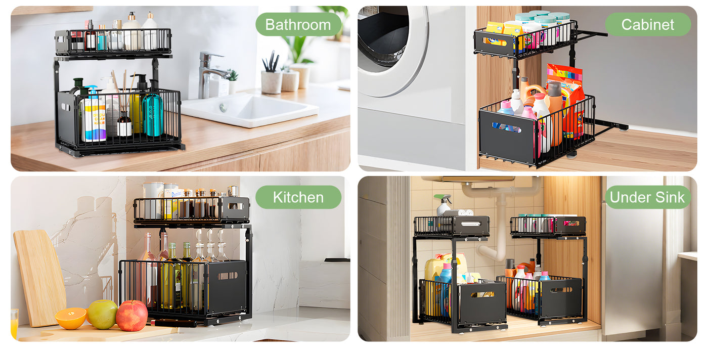 2 Tier Pull Out Cabinet Organizer Adjustable Kitchen
Storage Rack Under Sink Organizer Spice Jar Storage
Rack Slide Out Drawer