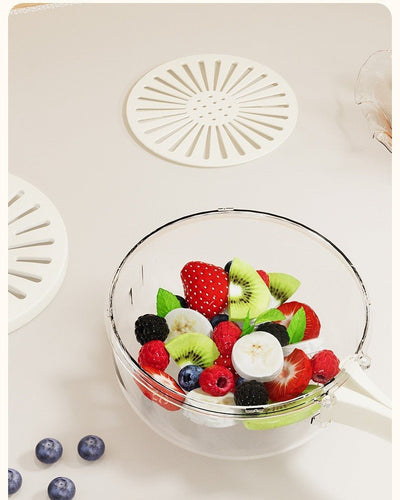 Fruit Drain Basket With Lid Vegetable Washing Bowl Foldable Handle Cleaning Colander Plastic Refrigerator Crisper Kitchen Box - Lunqara