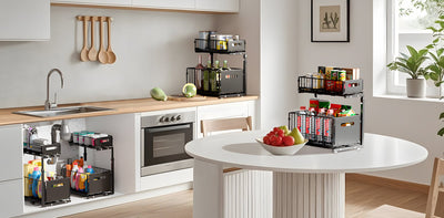 2 Tier Pull Out Cabinet Organizer Adjustable Kitchen Storage Rack Under Sink Organizer Spice Jar Storage Rack Slide Out Drawer - Lunqara