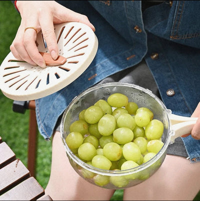 Fruit Drain Basket With Lid Vegetable Washing Bowl Foldable Handle Cleaning Colander Plastic Refrigerator Crisper Kitchen Box - Lunqara