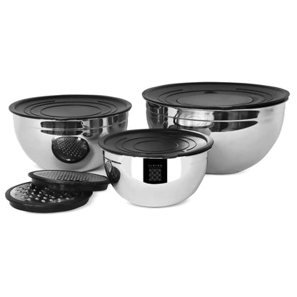 Lunqara Modernist 9 Pieces Stainless Steel Mixing and Storage Bowl Set with Grater