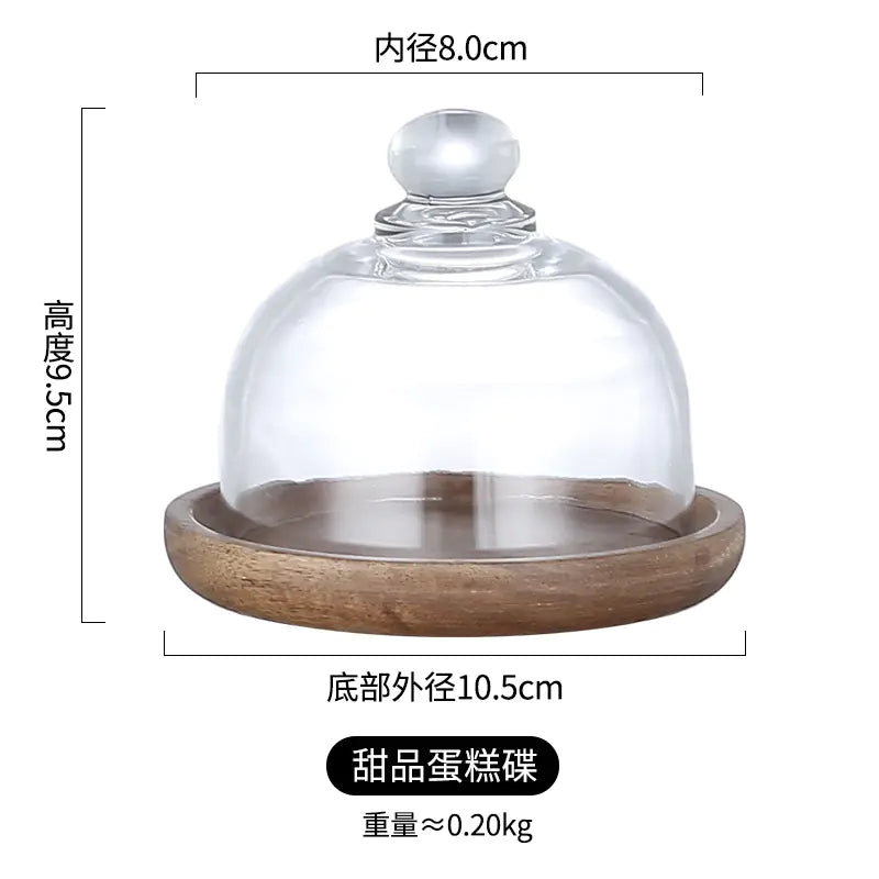 Mini Dessert Display Tray with Glass and Wood Base - Lunqara 