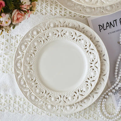 French Embossed Ceramic Plate for Breakfast & Salad
