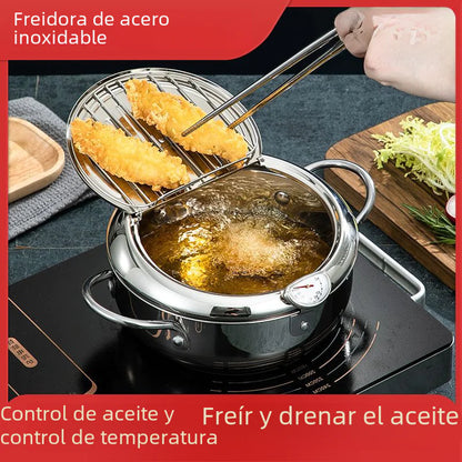 304 Stainless Steel Japanese Tempura Fryer with Filter - Lunqara 