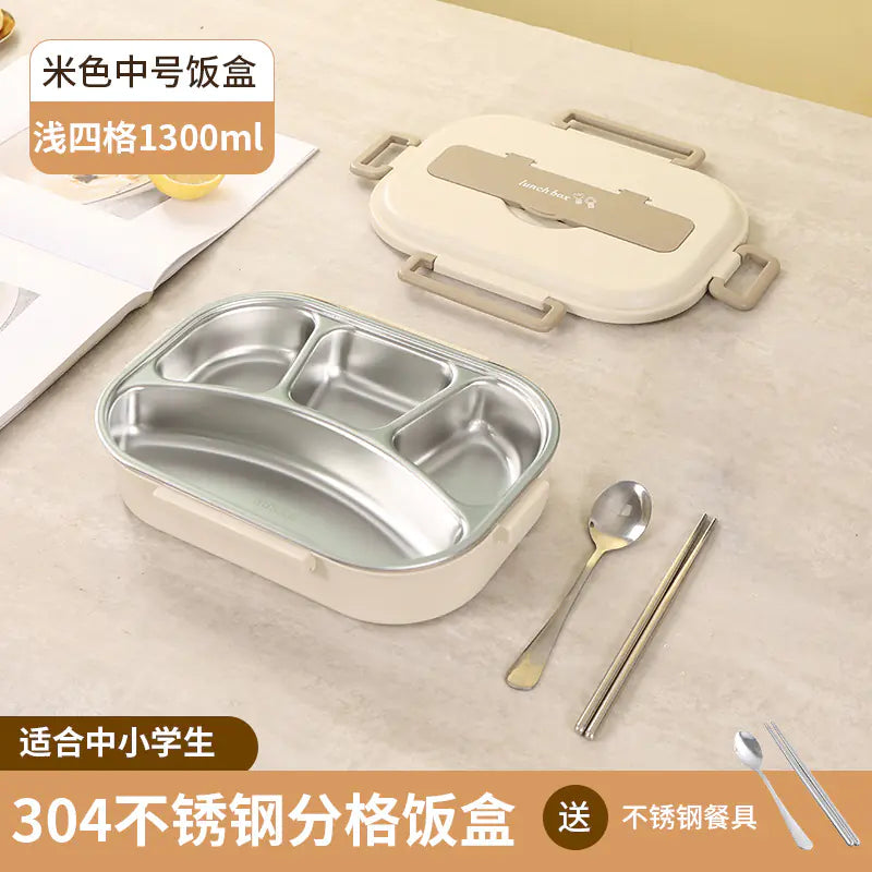 304 Stainless Steel Sealed Bento Box with Five Compartments - Lunqara 
