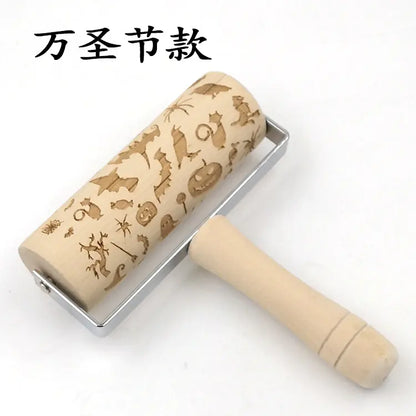 Christmas Reindeer Printed Wooden Rolling Pin with Laser Engraving