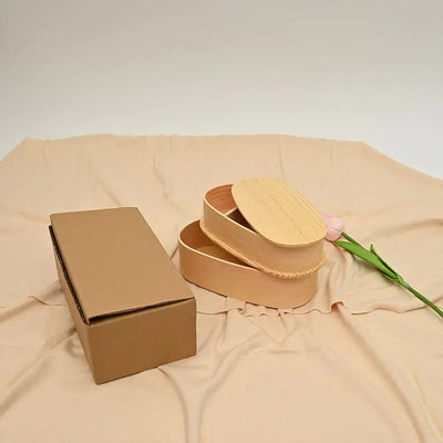 Portable Japanese Oval Bento Box - Double Layered Design - Lunqara