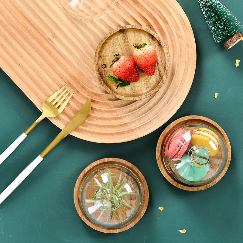 Mini Dessert Display Tray with Glass and Wood Base - Lunqara 