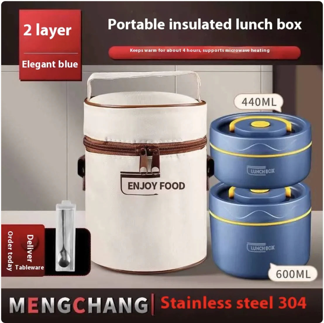 Extra-Long Insulated Stainless Steel Lunch Box