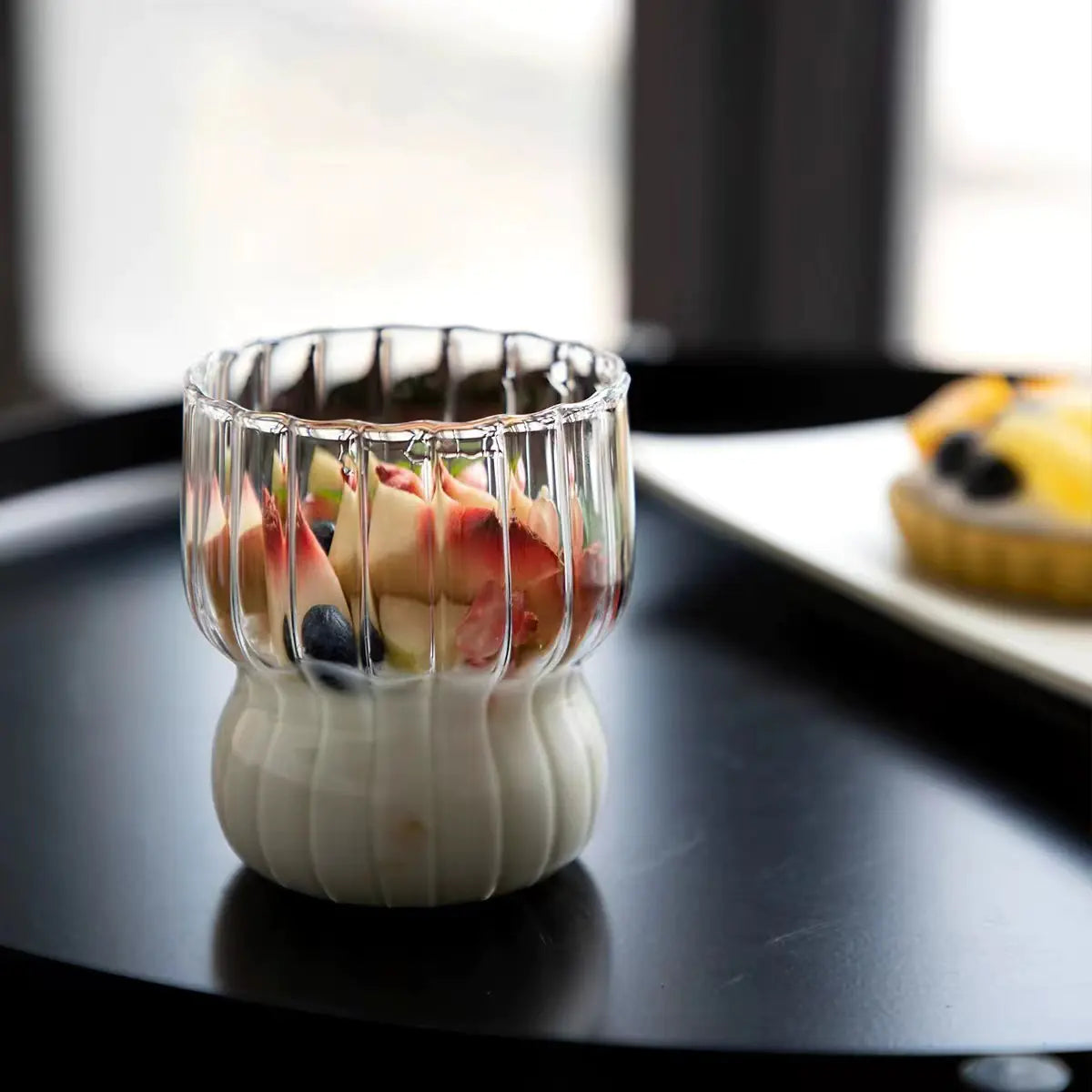 Striped Glass Water Cup - High Borosilicate Glass - Lunqara 